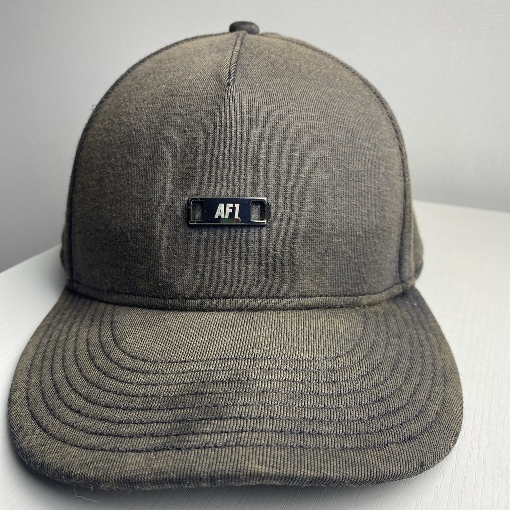 Brown Nike Air Force 1 True snapback hat with front metal AF1 logo plaque