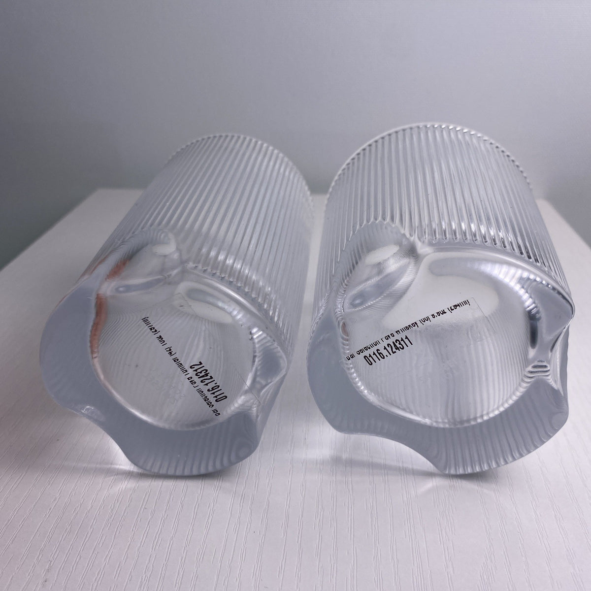 Set of four Schott Zwiesel Bar Selection Fave clear fluted glass tumbler drinking glasses.