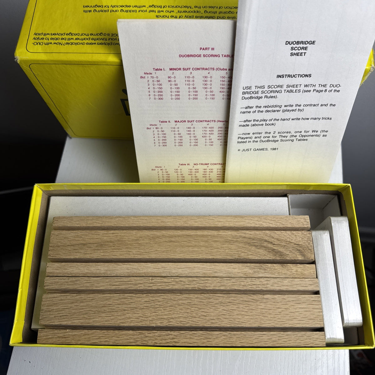 Vintage 1981 Just Games Duo-Bridge two-player card game set with original box and sealed cards