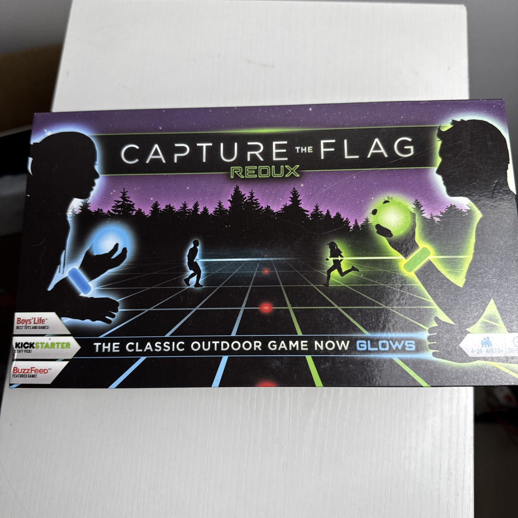 Capture the Flag Redux outdoor LED lawn game set with glowing orbs and box.