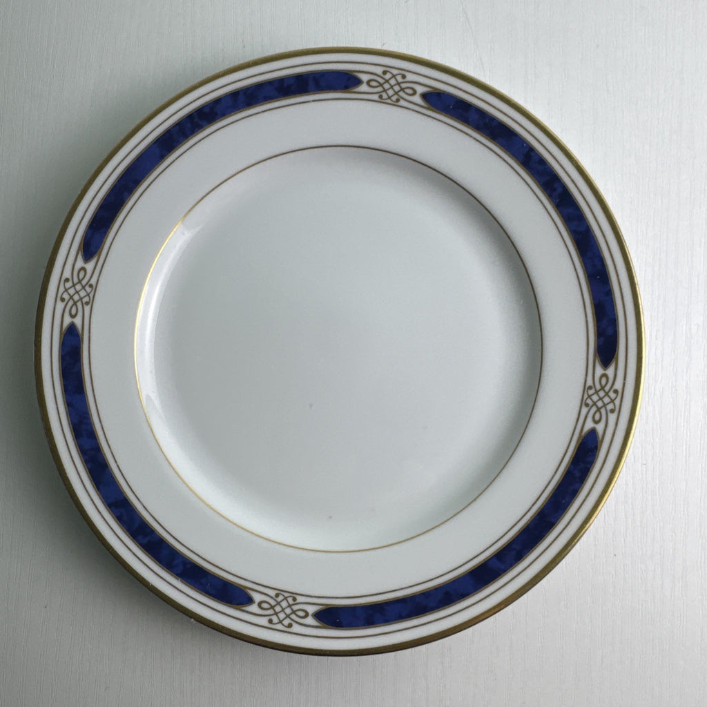 Gorham Regalia Court Lapis 7.75-inch bone china salad dessert plate with cobalt blue band and gold trim