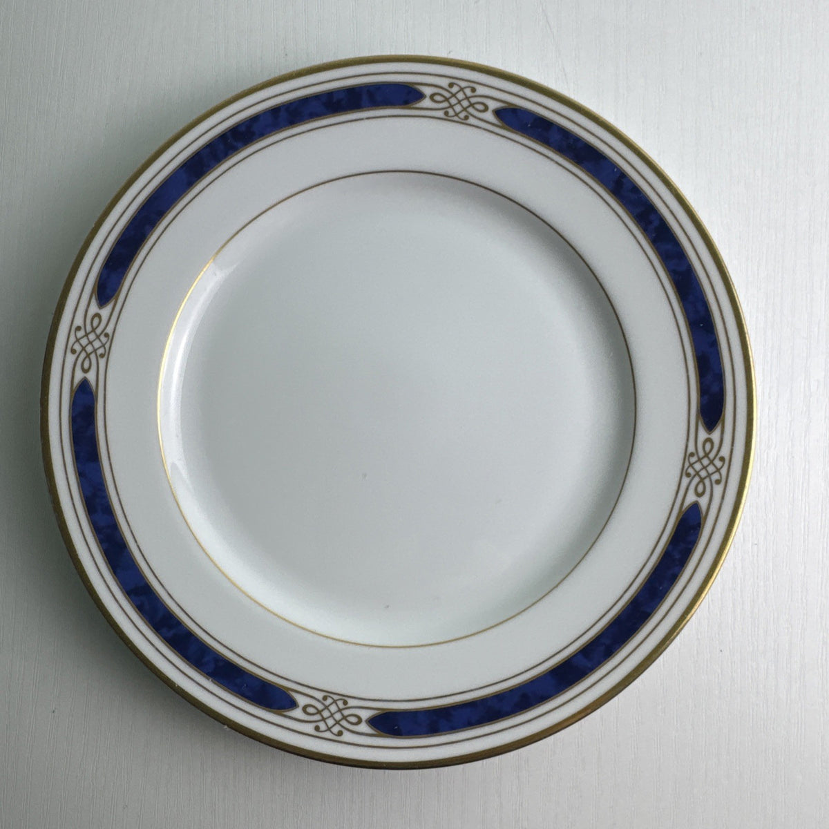 Gorham Regalia Court Lapis 7.75-inch bone china salad dessert plate with cobalt blue band and gold trim