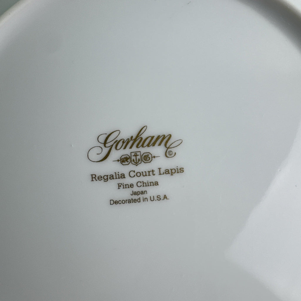 Gorham Regalia Court Lapis 7.75-inch bone china salad dessert plate with cobalt blue band and gold trim