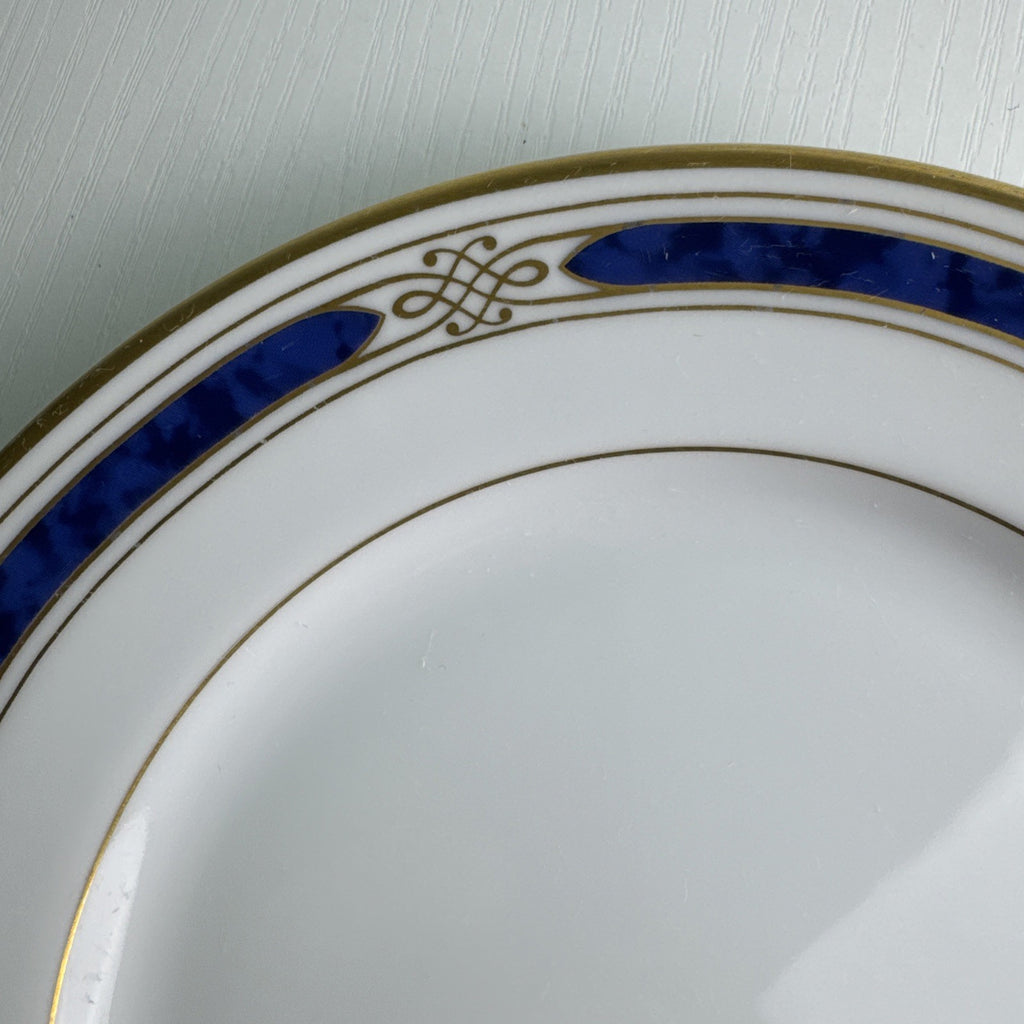 Gorham Regalia Court Lapis 7.75-inch bone china salad dessert plate with cobalt blue band and gold trim
