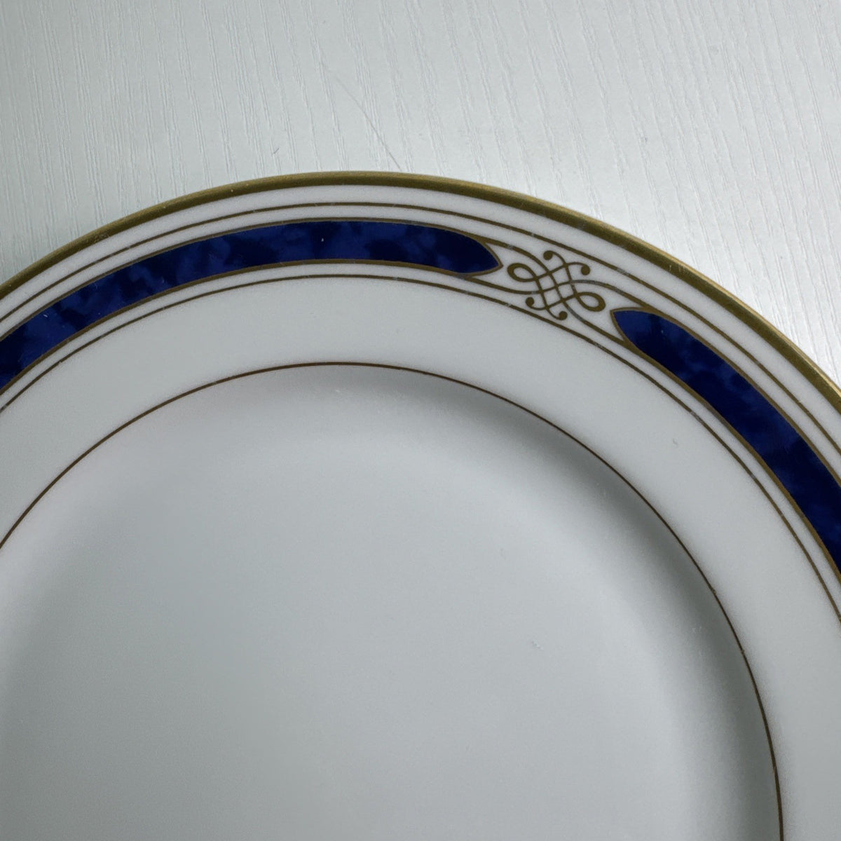 Gorham Regalia Court Lapis 7.75-inch bone china salad dessert plate with cobalt blue band and gold trim