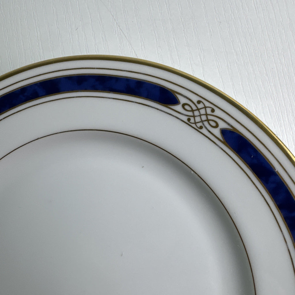 Gorham Regalia Court Lapis 7.75-inch bone china salad dessert plate with cobalt blue band and gold trim