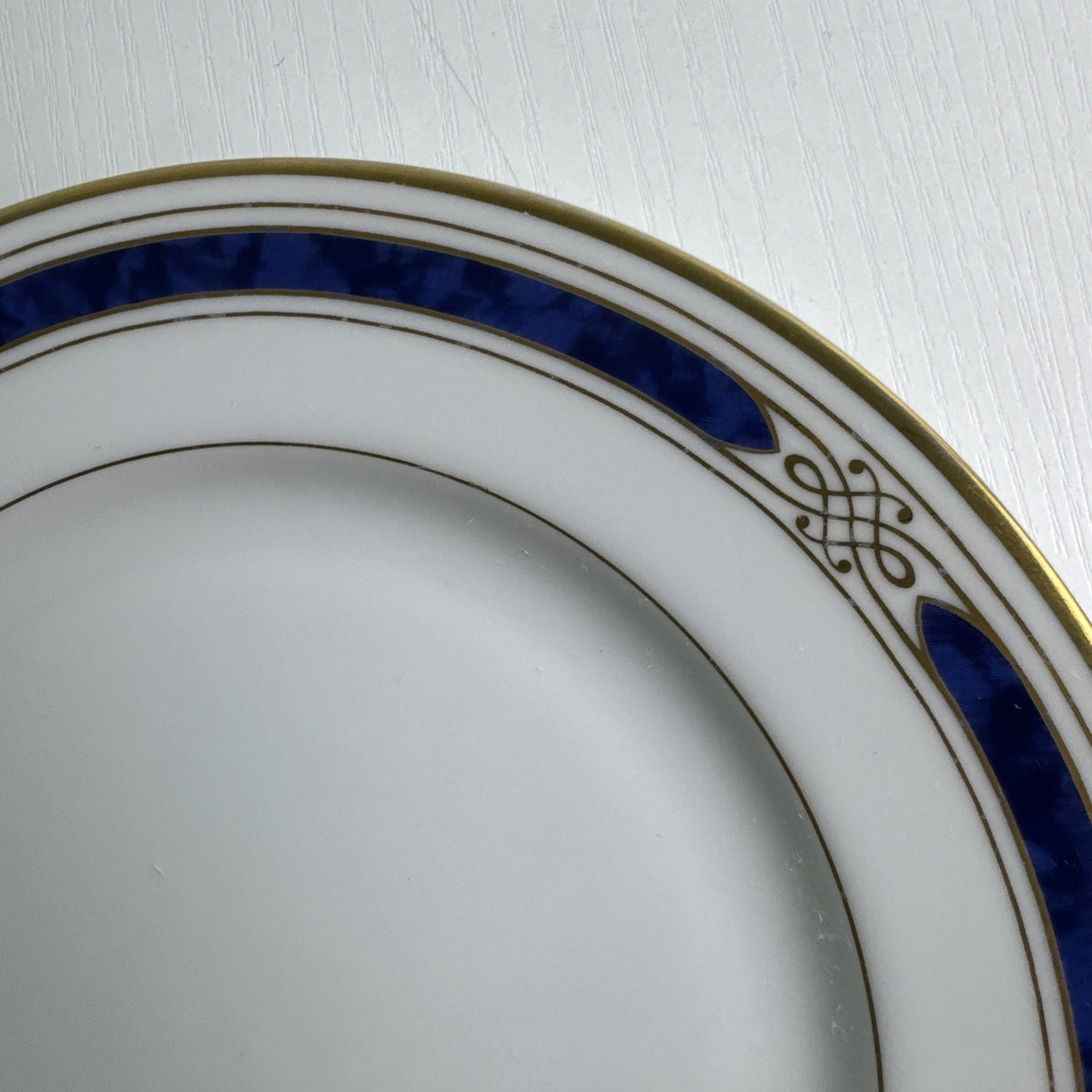 Gorham Regalia Court Lapis 7.75-inch bone china salad dessert plate with cobalt blue band and gold trim