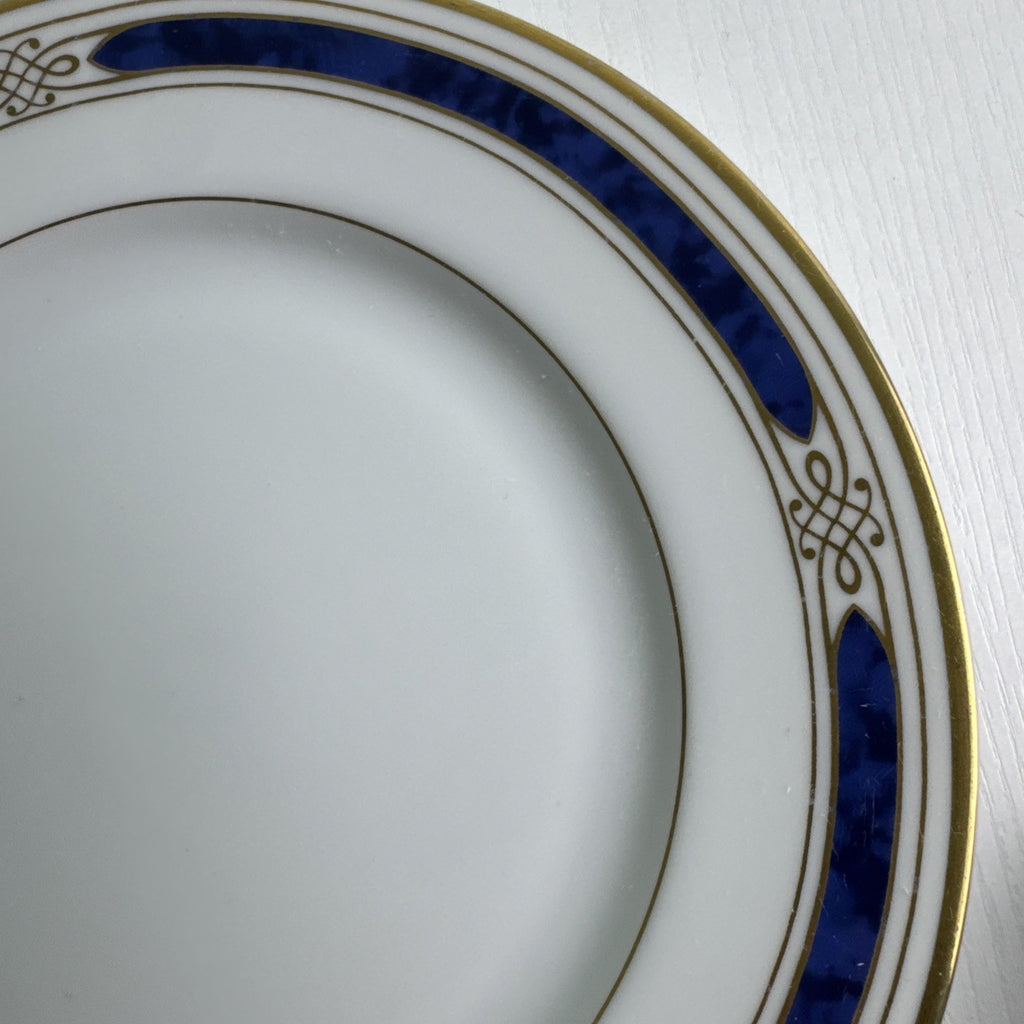 Gorham Regalia Court Lapis 7.75-inch bone china salad dessert plate with cobalt blue band and gold trim