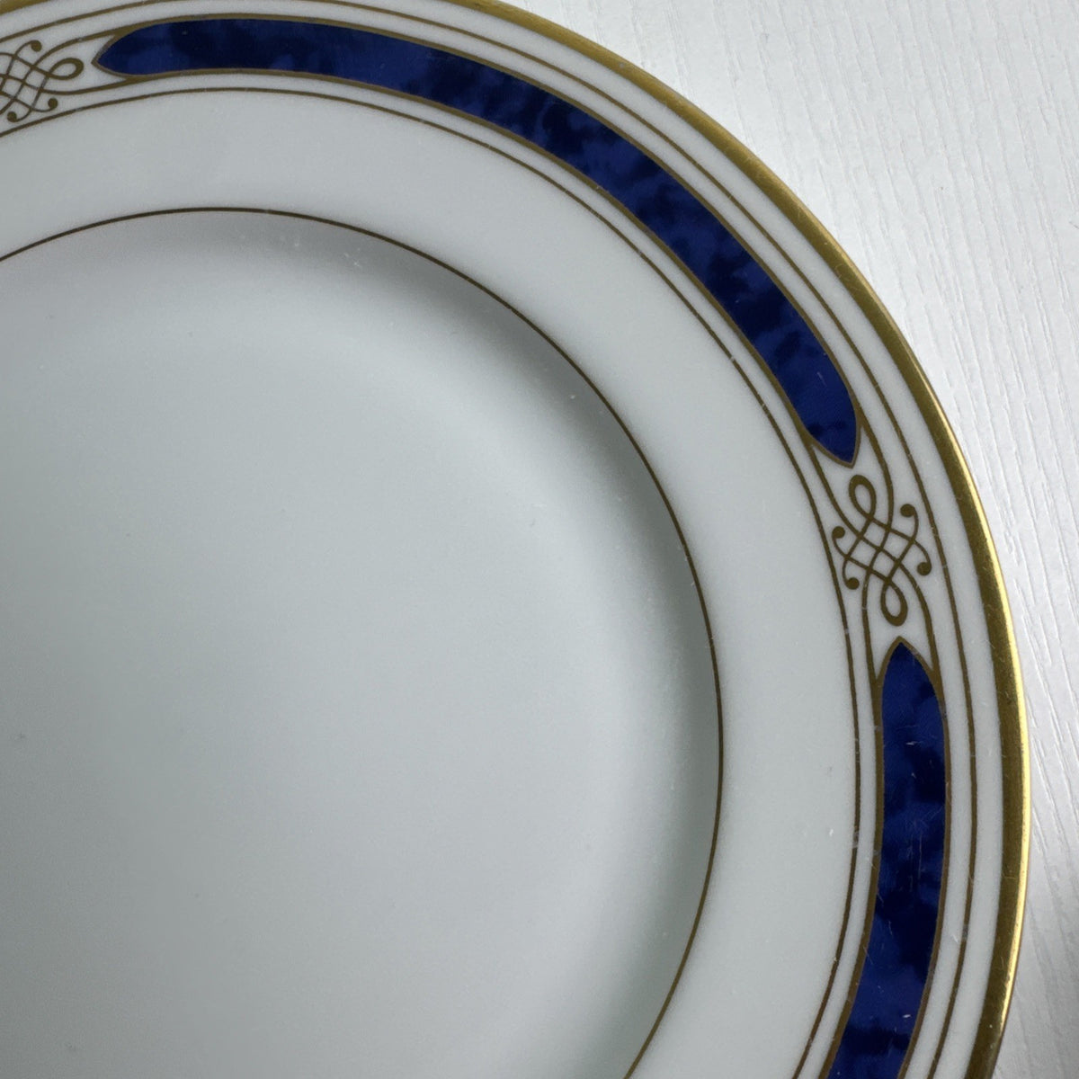 Gorham Regalia Court Lapis 7.75-inch bone china salad dessert plate with cobalt blue band and gold trim