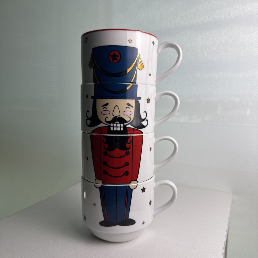 The Cellar stacked porcelain Nutcracker coffee mugs, set of 4 with holiday uniform design