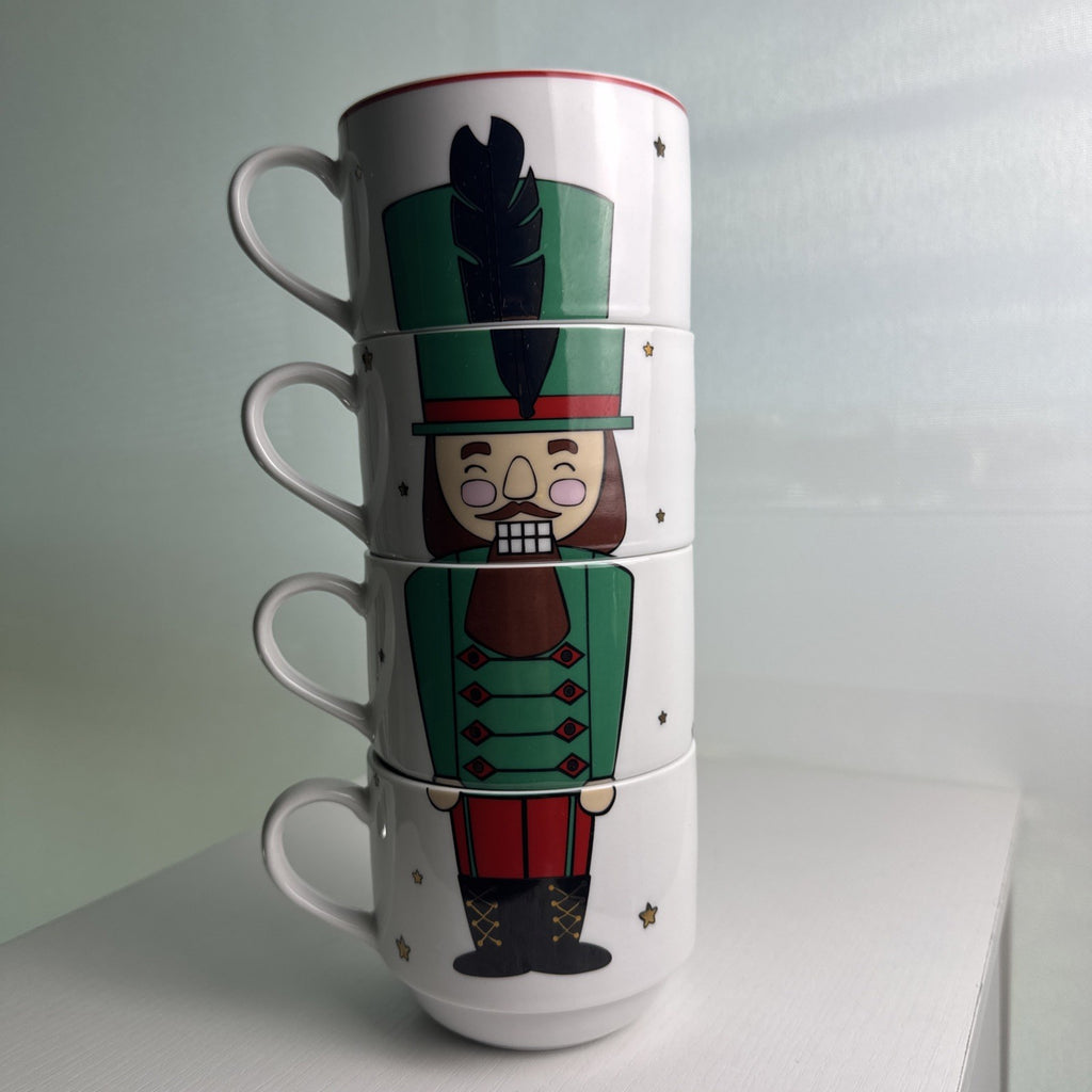 The Cellar stacked porcelain Nutcracker coffee mugs, set of 4 with holiday uniform design