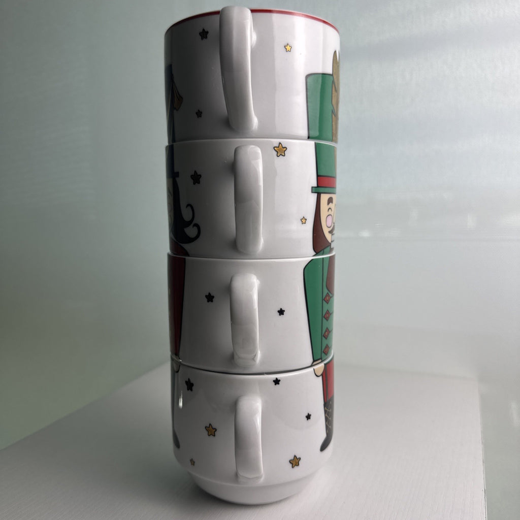 The Cellar stacked porcelain Nutcracker coffee mugs, set of 4 with holiday uniform design