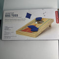 Kikkerland desktop mini cornhole wooden board game with reversible target and blue toss bags