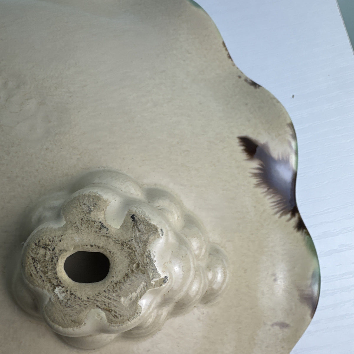 Vintage 1950s Jasba Keramik majolica ceramic footed bowl with embossed grape clusters and glossy drip glaze.