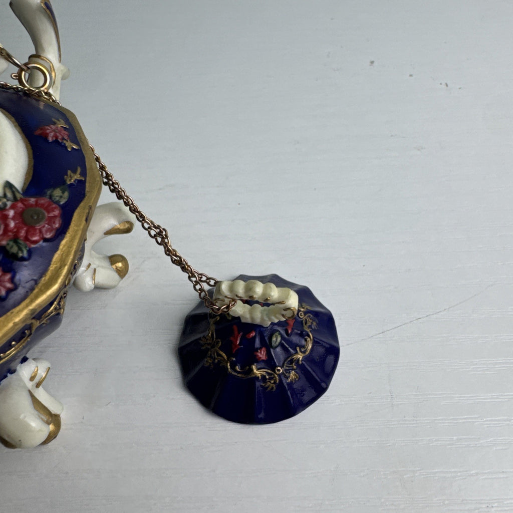 Nini Sahiba cobalt blue resin miniature teapot trinket box with hand-painted 3D floral accents