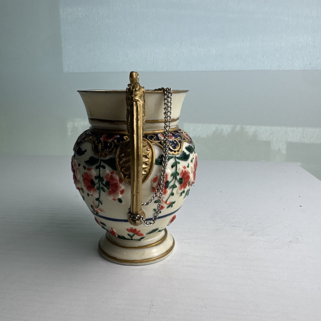 NINI miniature porcelain floral urn teapot with dragon handle and chained lid