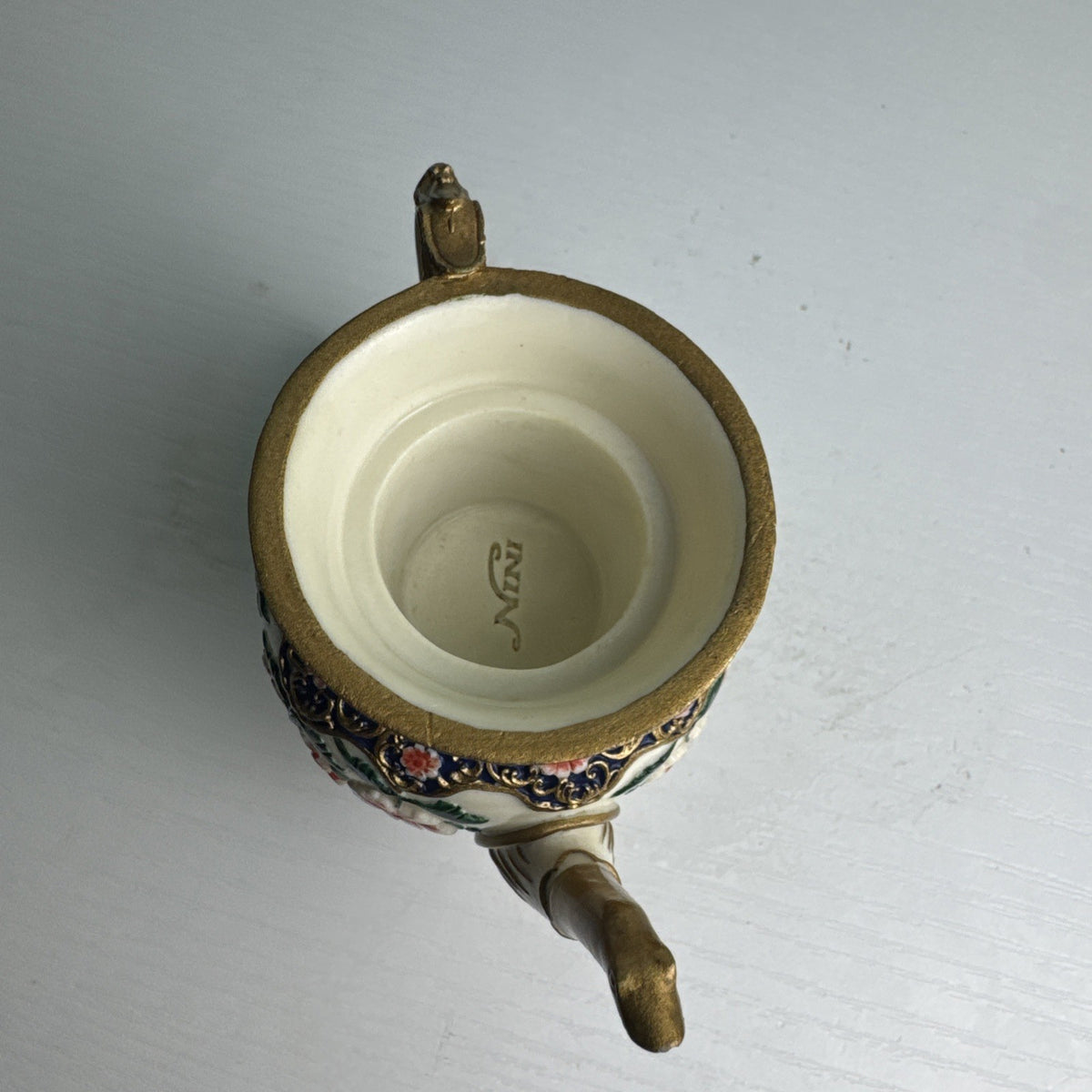 NINI miniature porcelain floral urn teapot with dragon handle and chained lid