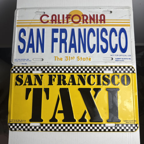 Albert Elovitz embossed metal vintage San Francisco souvenir booster license plates set of 2