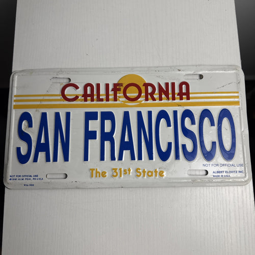 Albert Elovitz embossed metal vintage San Francisco souvenir booster license plates set of 2
