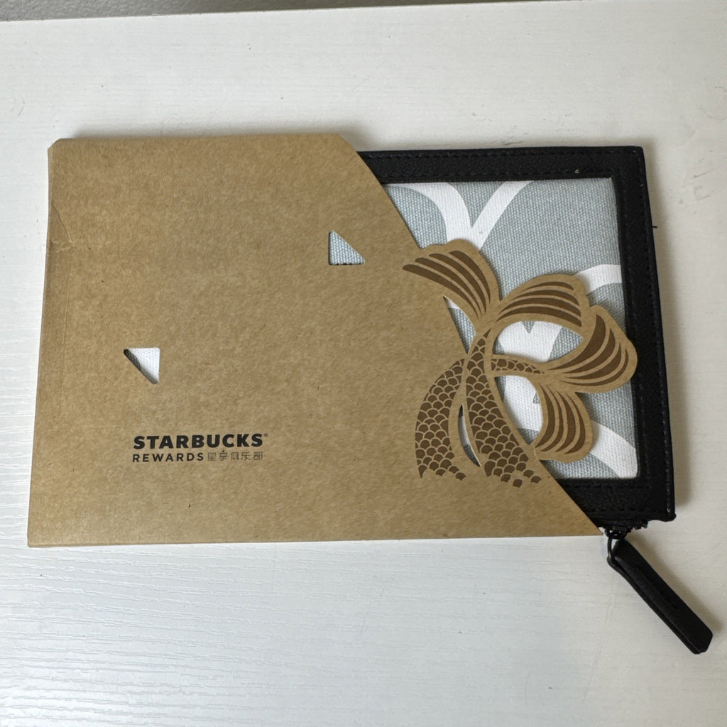 Starbucks 2020 China Exclusive Mermaid Gold Star black patterned canvas and leatherette organizer clutch bag.
