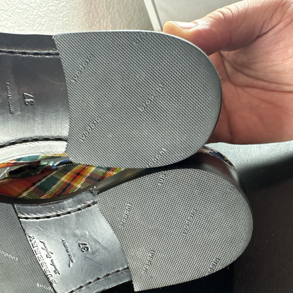 Burberry Bedmont Poppy Orange tartan canvas penny loafers with lug soles in size US 7 EU 37