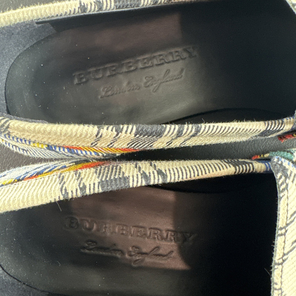 Burberry Bedmont Poppy Orange tartan canvas penny loafers with lug soles in size US 7 EU 37