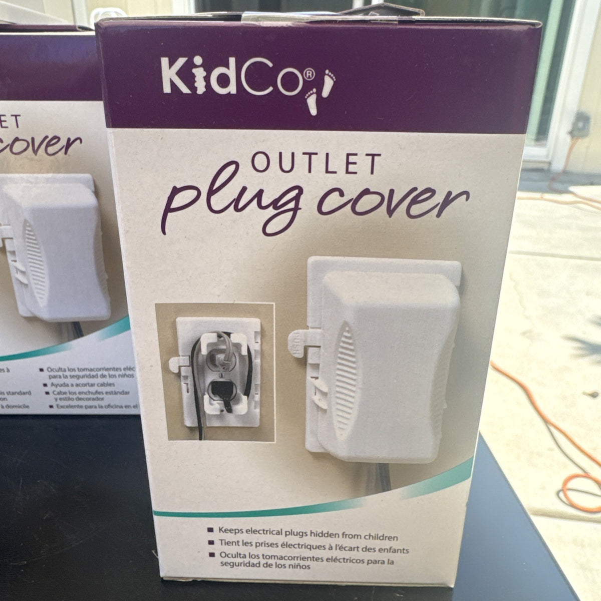 Set of 5 white KidCo S211 outlet plug covers and electrical cord shorteners for child safety baby proofing