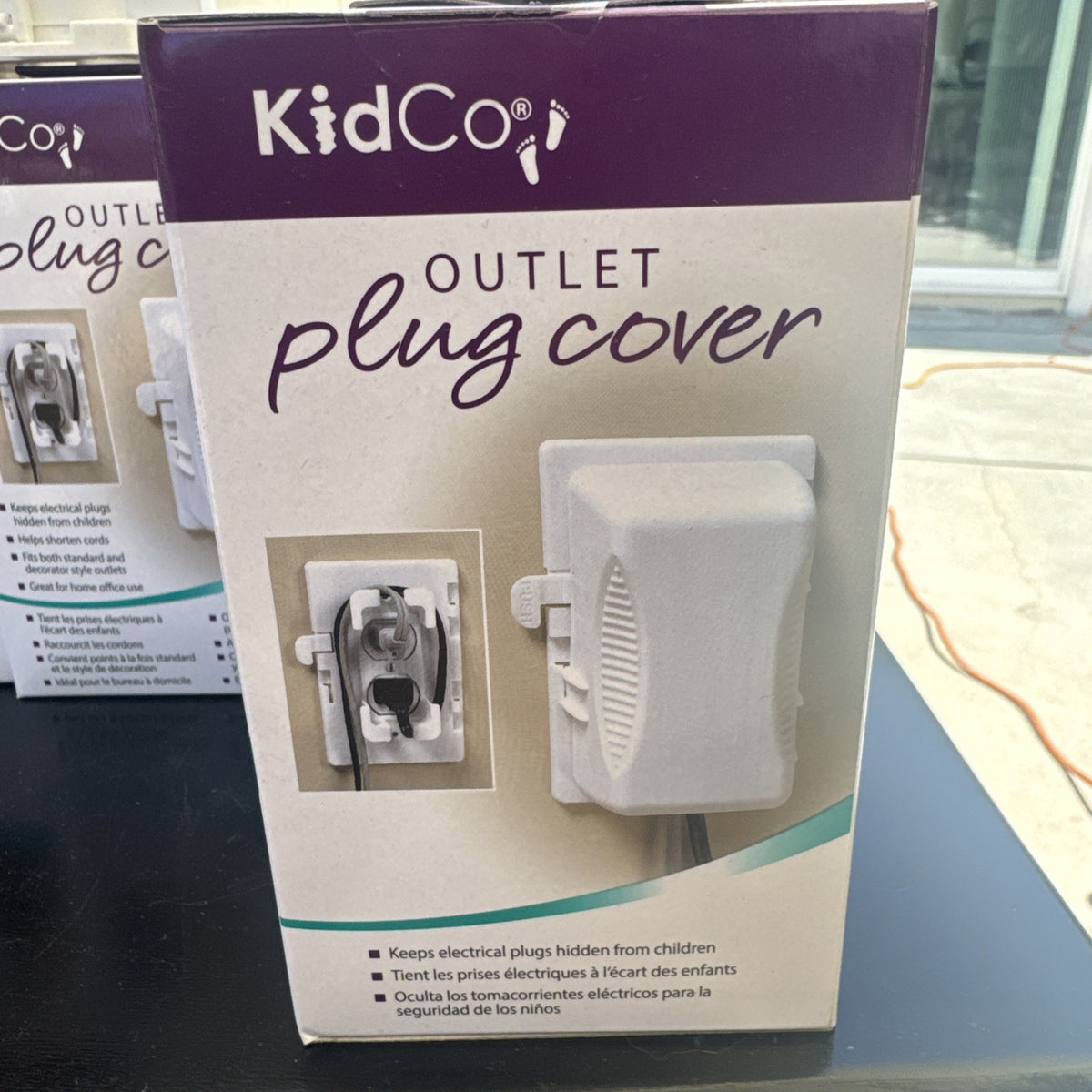 Set of 5 white KidCo S211 outlet plug covers and electrical cord shorteners for child safety baby proofing