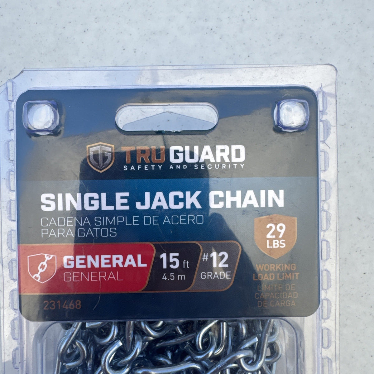 TruGuard 15ft #12 Single Jack Chain in sealed original packaging