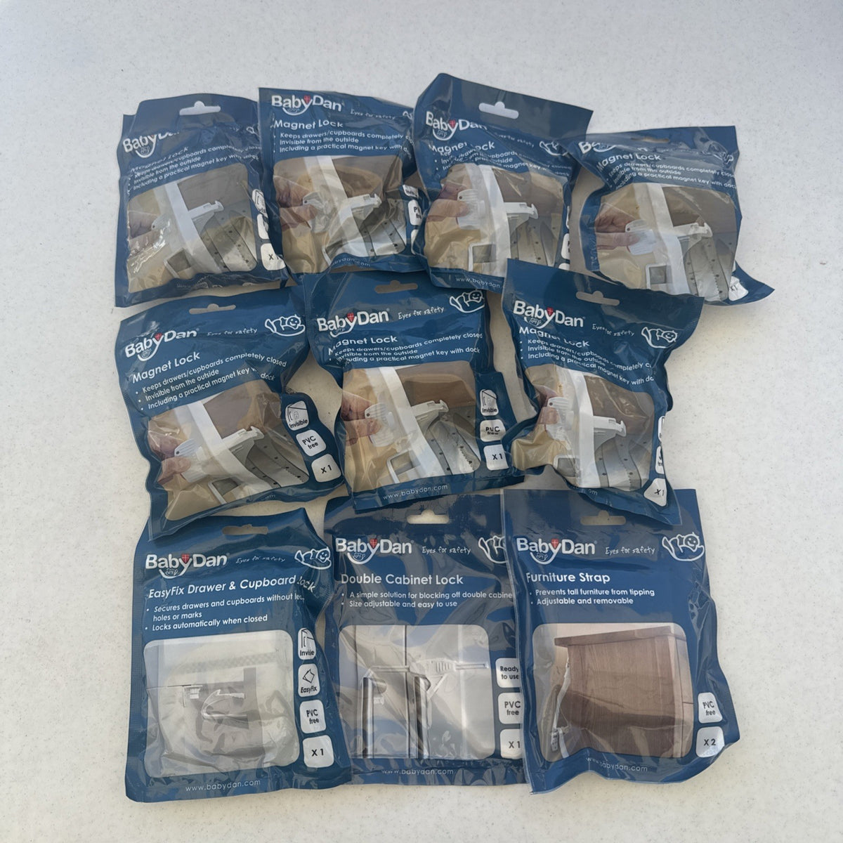BabyDan Magnetic Cabinet Locks and Adhesive Safety Latches 10 Pack Brand New