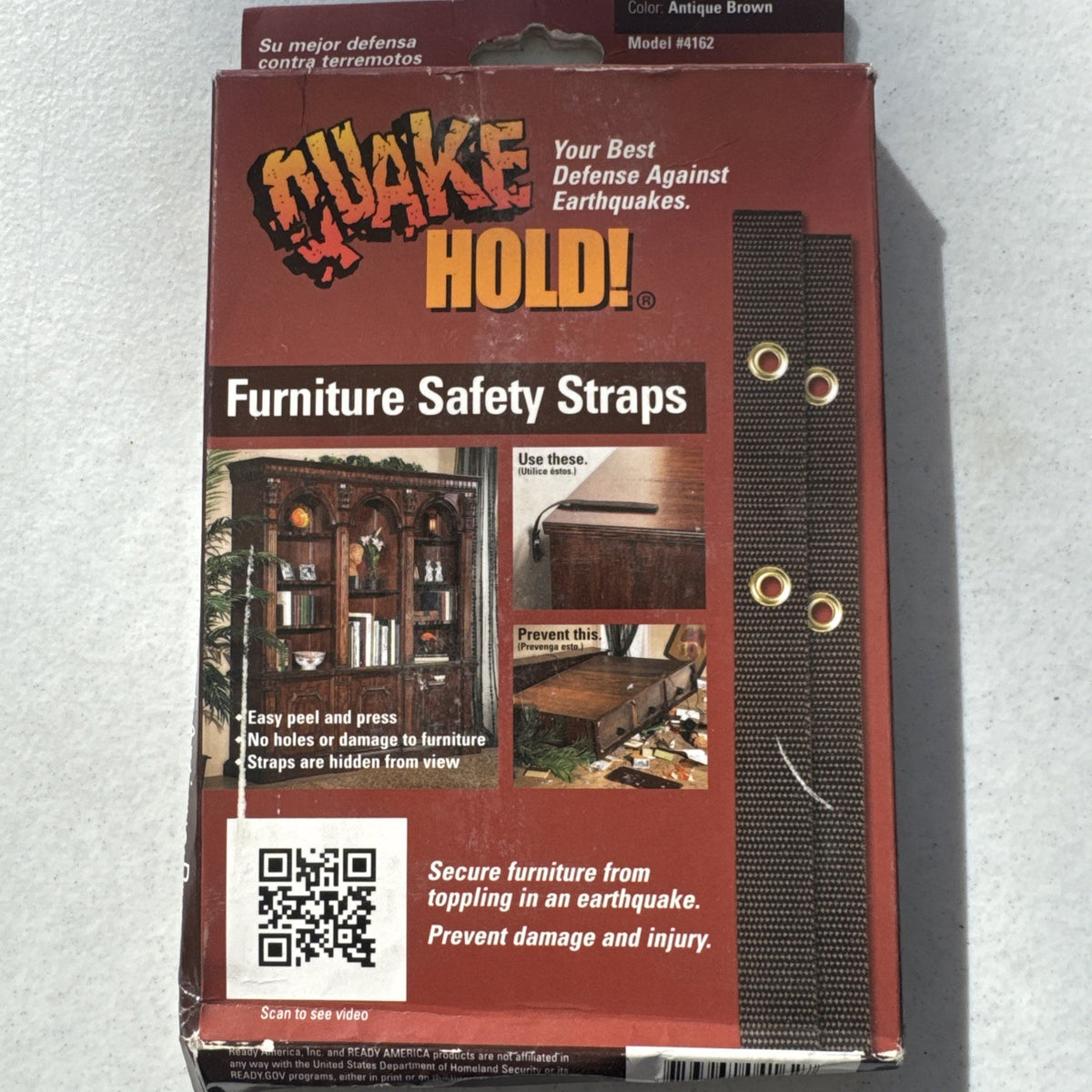Quake Hold Model 4162 furniture safety straps set of 2 brand new in package