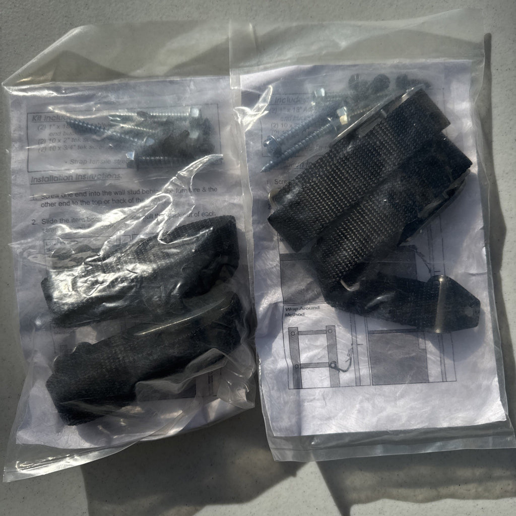 WorkSafe Technologies heavy duty black nylon anti tip furniture safety straps pack of 2 model FS 2118B