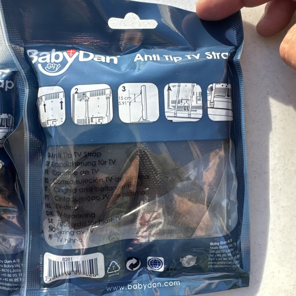 Baby Dan black adjustable anti-tip TV safety straps lot of two factory sealed packages.