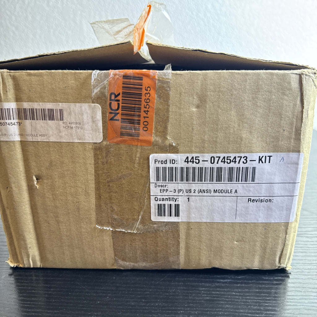 Factory sealed NCR EPP-3 encrypting ATM PIN pad module in original box, model 445-0745473-KIT.