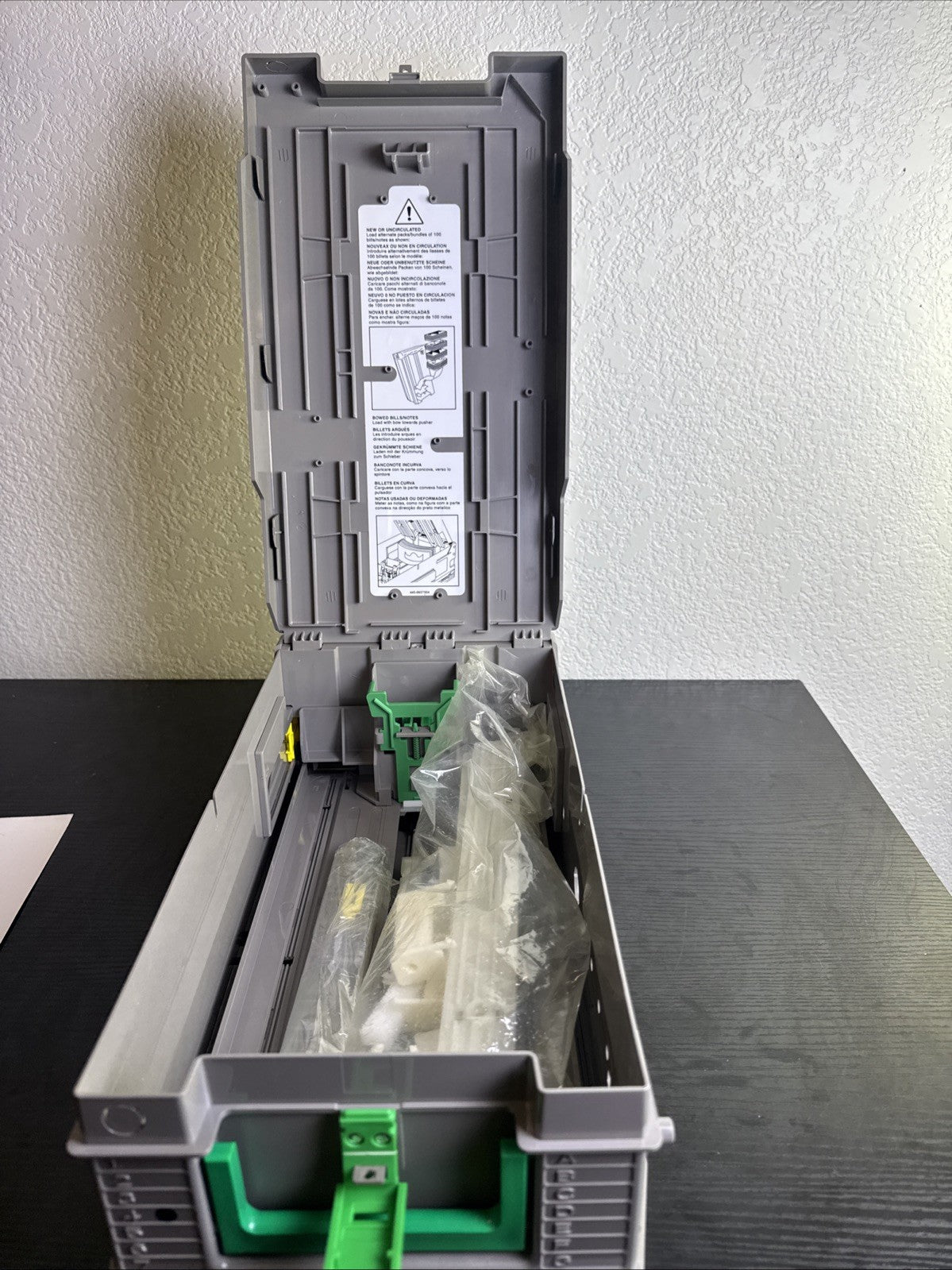 NCR Non-TI wide currency cassette assembly MPN 445-0689215 in unused New Old Stock open box condition