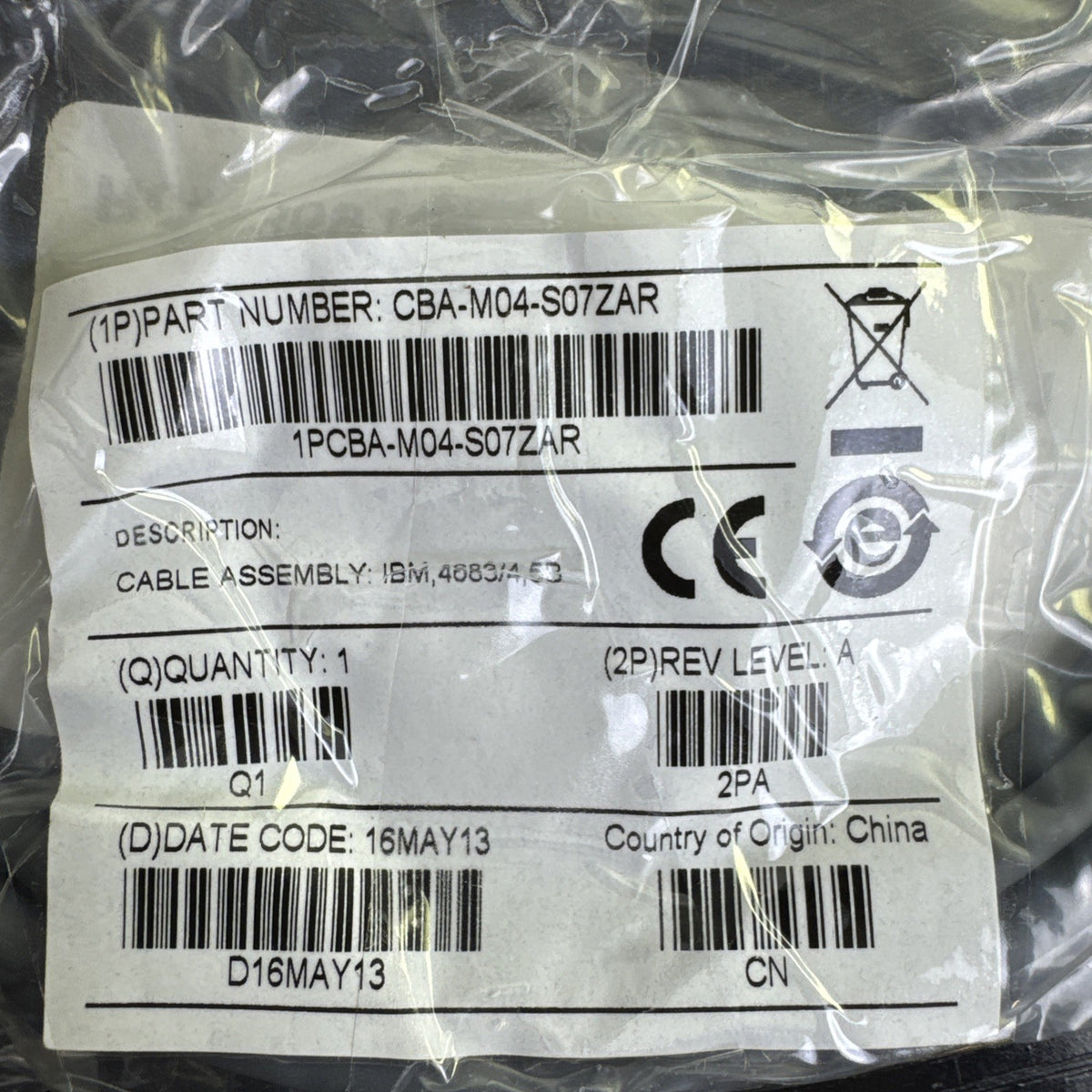 IBM CBA-M04-S07ZAR 7ft straight data transfer cable for IBM 468X and 9X Port 5B systems in new condition.