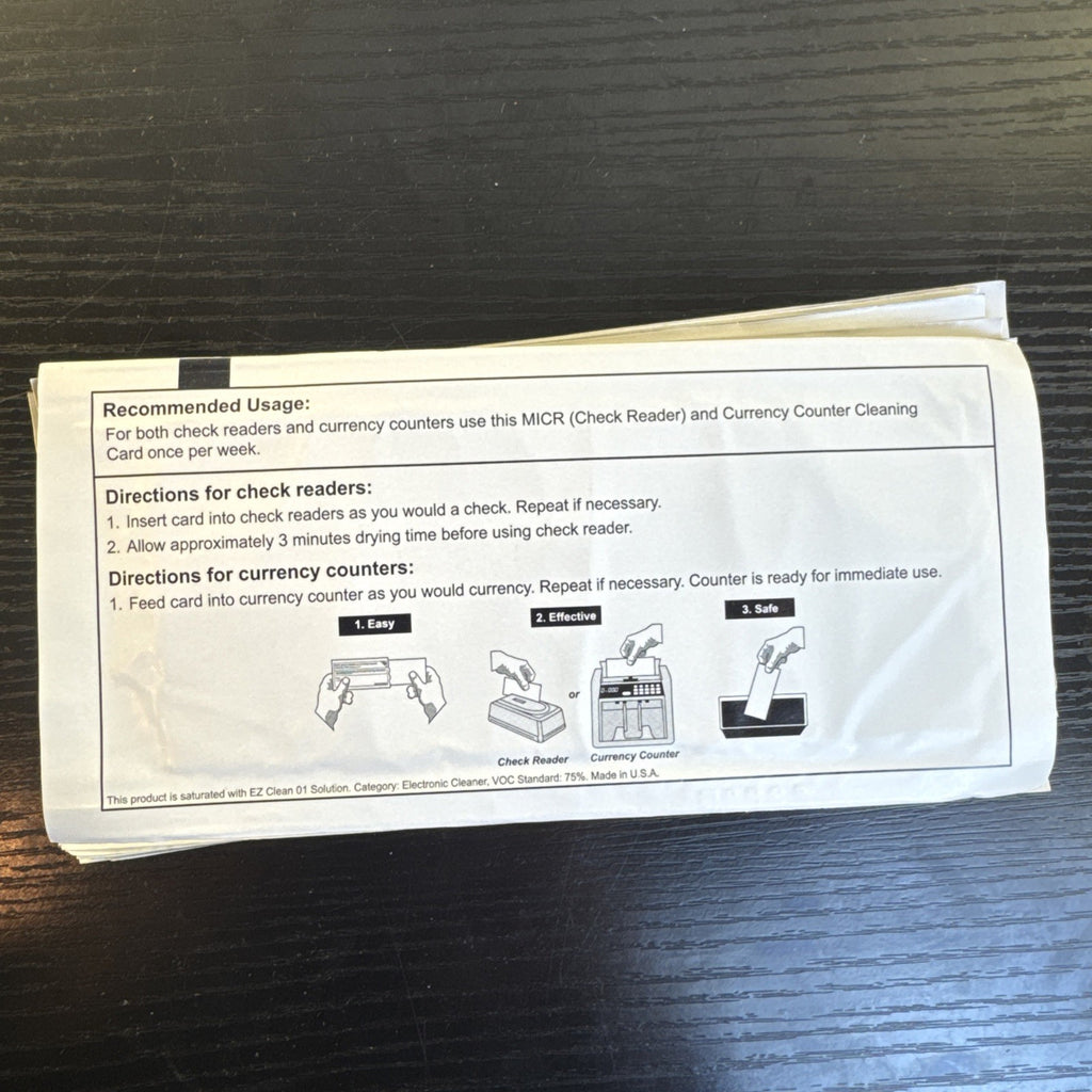 Kicteam EZ Clean 01 MICR check reader and currency counter cleaning cards 24 pack individually sealed