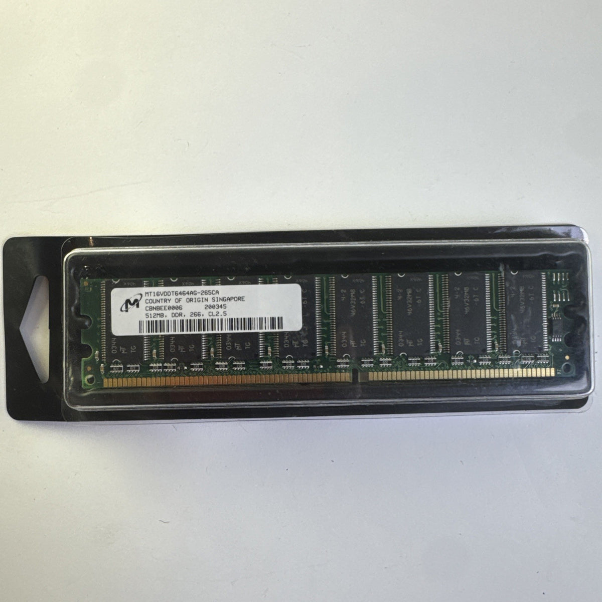 Micron 512MB DDR PC-2100 266MHz desktop memory module, part MT16VDDT6464AG-265CA