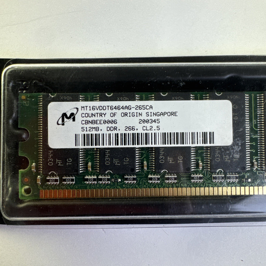 Micron 512MB DDR PC-2100 266MHz desktop memory module, part MT16VDDT6464AG-265CA