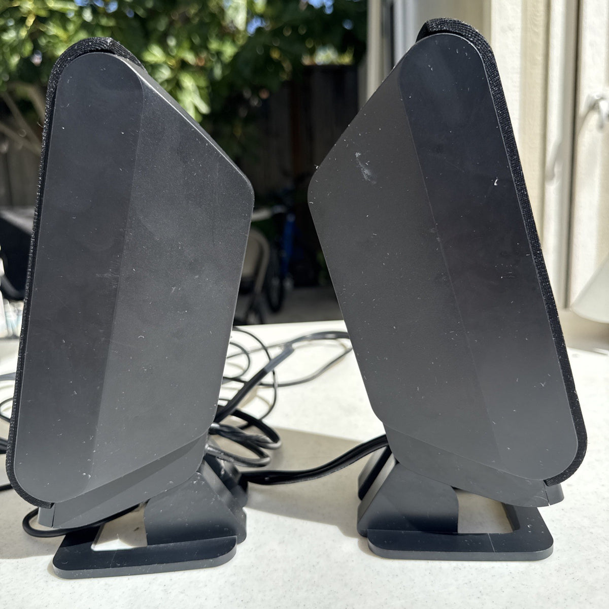 Pair of black Altec Lansing VS2420 desktop PC speakers with wired AUX connection