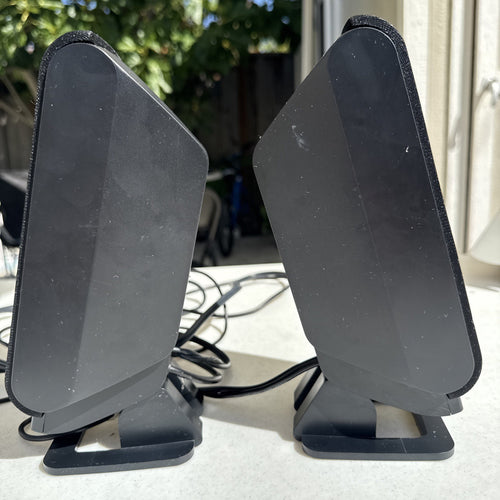 Pair of black Altec Lansing VS2420 desktop PC speakers with wired AUX connection
