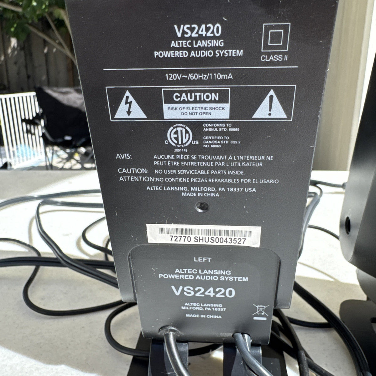 Pair of black Altec Lansing VS2420 desktop PC speakers with wired AUX connection
