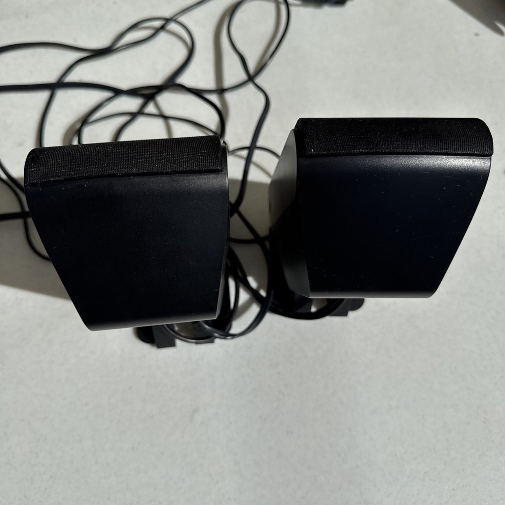 Pair of black Altec Lansing VS2420 desktop PC speakers with wired AUX connection
