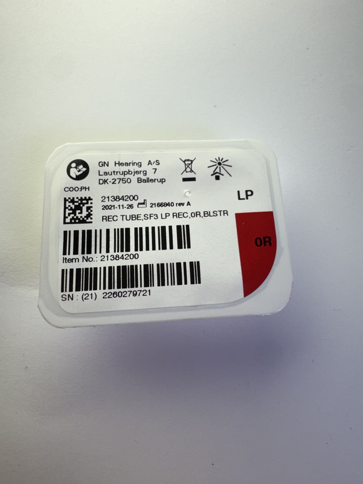GN Hearing SureFit 3 Low Power Size 0 Right RIE Hearing Aid Receiver Tube in sealed blister packaging