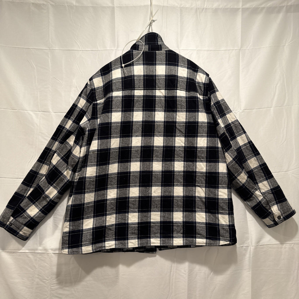 Levi's men's size XXL navy blue and white plaid quilted flannel shirt jacket with snap closure