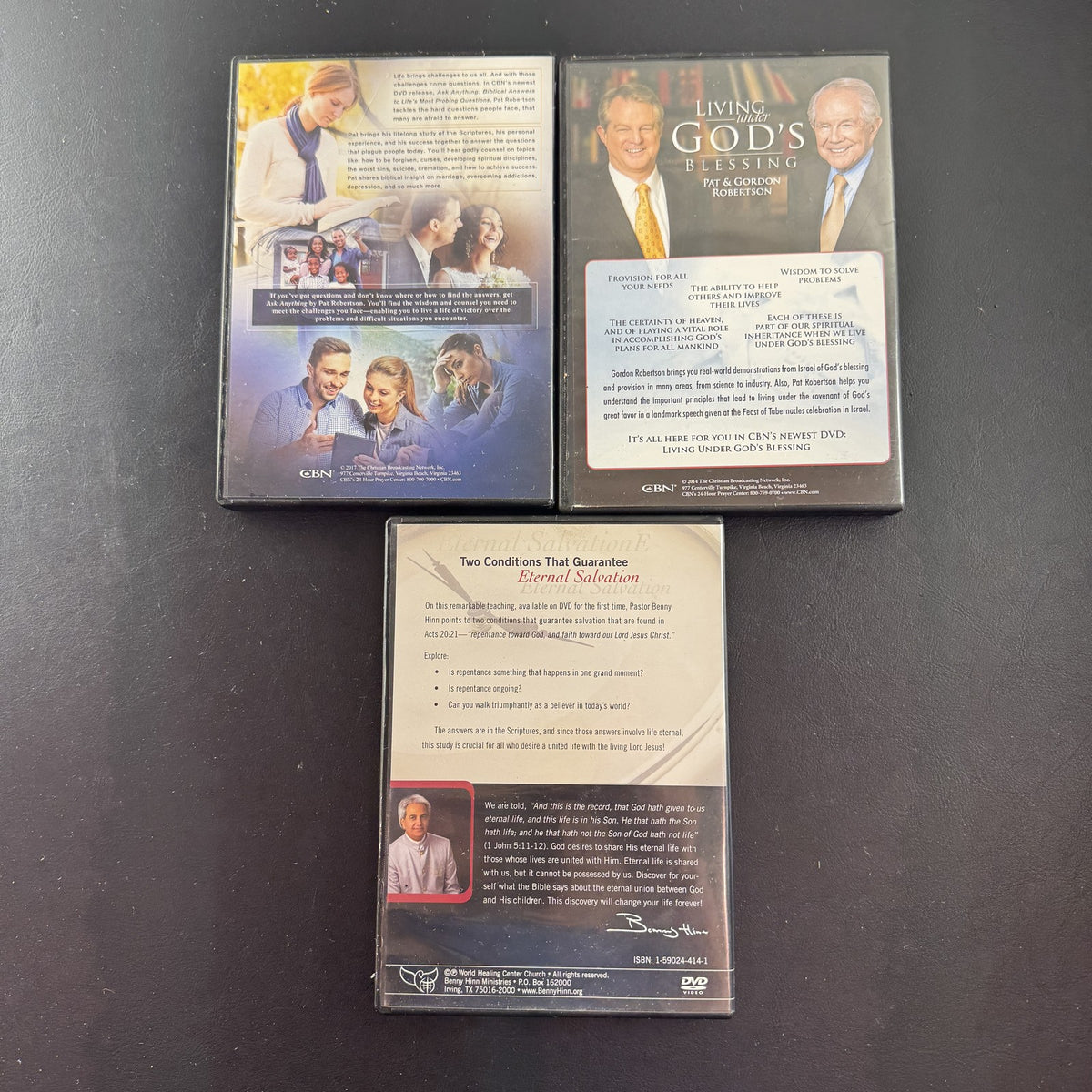 Set of 3 Christian faith and spirituality DVDs featuring Pat Robertson and Benny Hinn