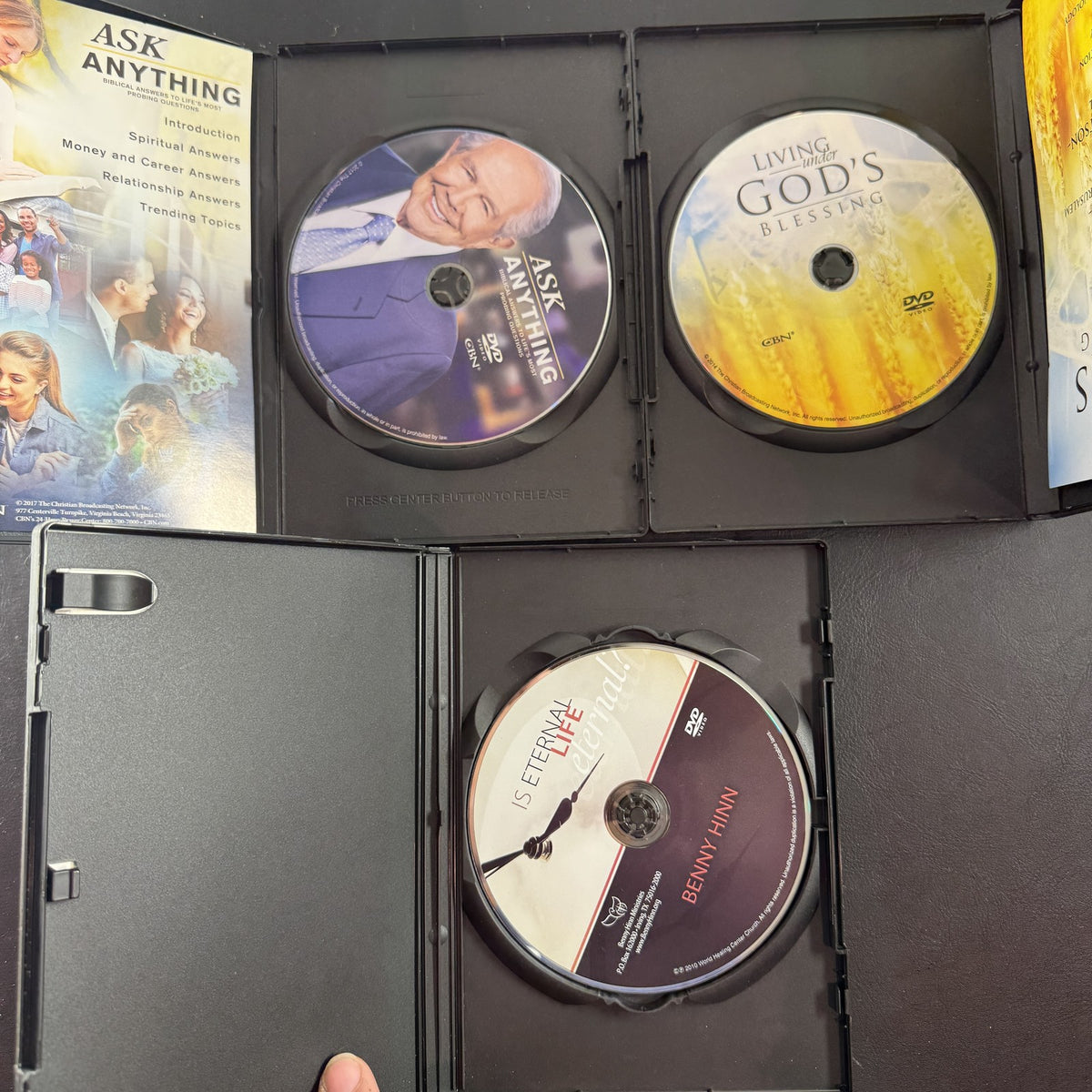 Set of 3 Christian faith and spirituality DVDs featuring Pat Robertson and Benny Hinn