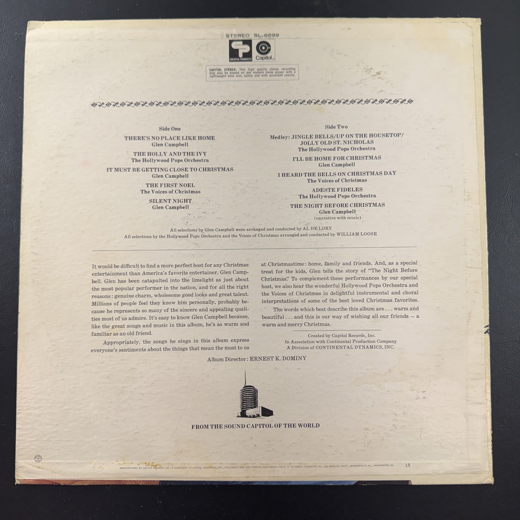 Glen Campbell Christmas With Glen Campbell 12 inch vinyl record LP album cover, 1971 stereo release