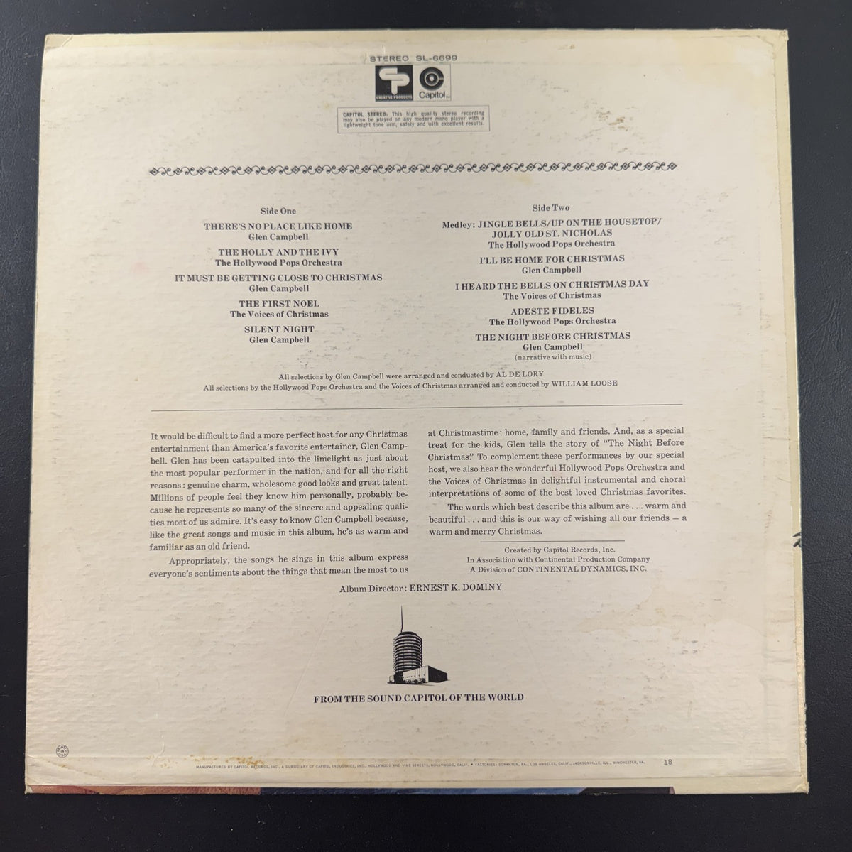 Glen Campbell Christmas With Glen Campbell 12 inch vinyl record LP album cover, 1971 stereo release