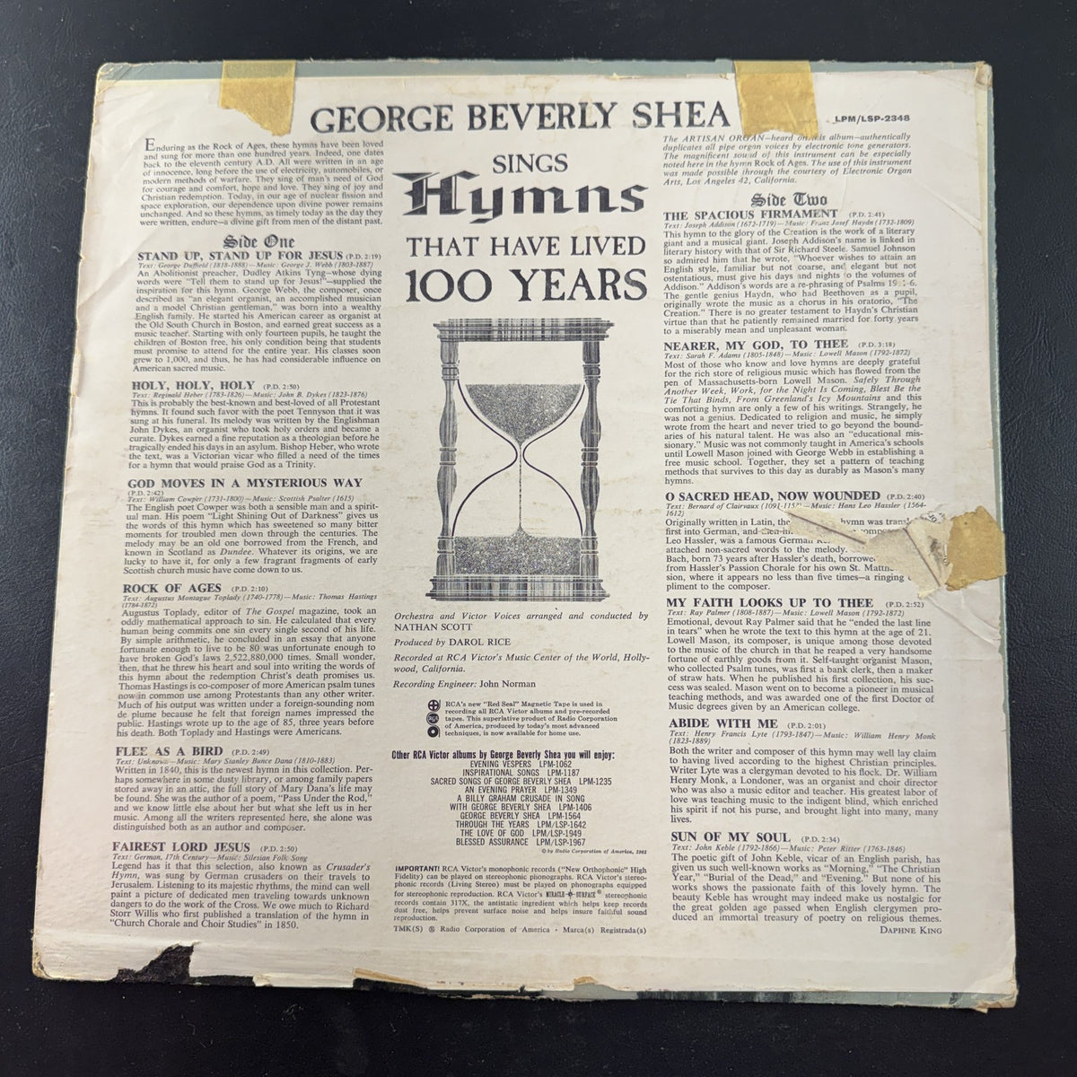 George Beverly Shea Sings Hymns That Have Lived 100 Years 1960 vintage vinyl record LP on RCA Victor